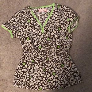 XS koi brown and white flowers with green trim